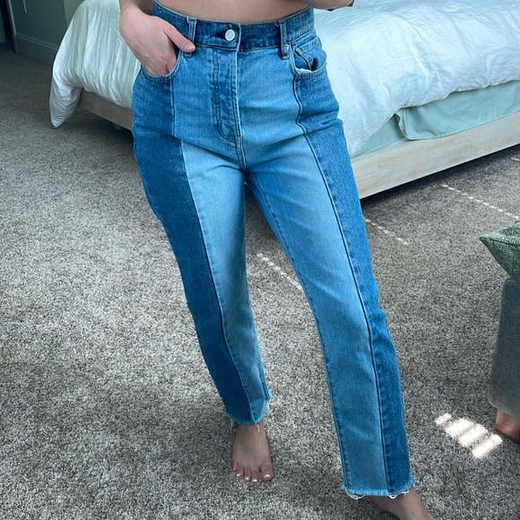 PacSun Denim - PacSun Distressed Frayed Two-Tone Blue Denim Mom Jeans Womens Size 26